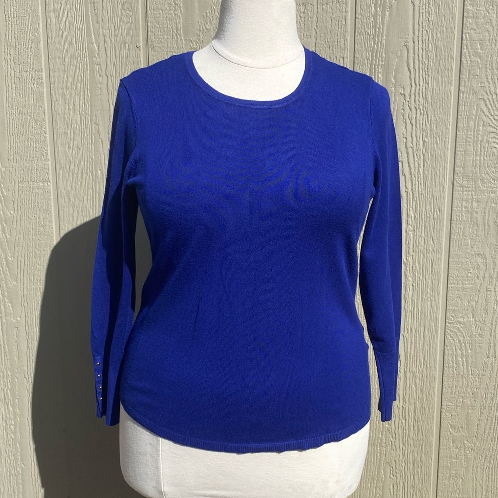 JM Collection Large Blue Long Sleeve Top